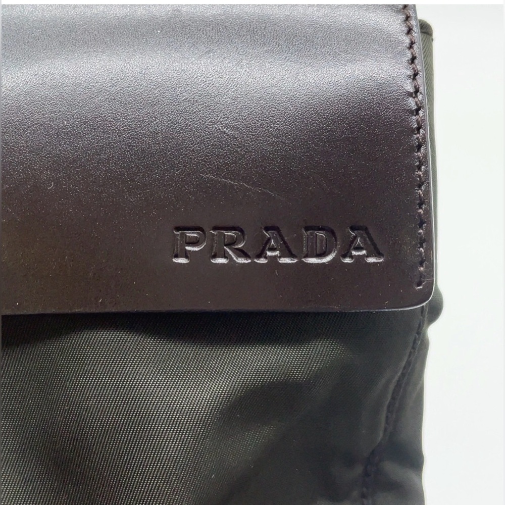 PRADA Vintage Y2K Unisex Rare Dark Olive Nylon/Leather Shopper Tote Handbag - Picture 11 of 12